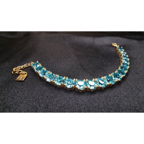 Park Lane Turquoise Color Tennis Bracelet Gold-Tone Oval-Cut Crystal - Picture 3 of 7